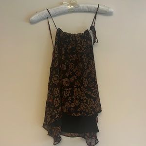 For Love and Lemons  S Floral Burnout Velvet Moroccan Swing Tie Tank Top